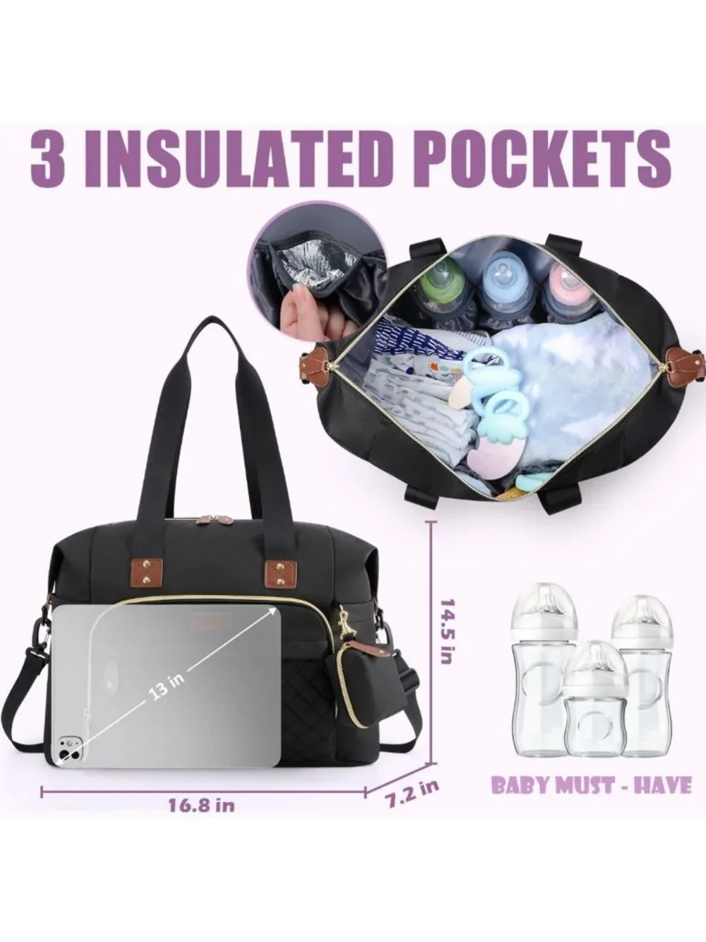 Stylish Large Diaper Bag Tote with Pacifier Case - Multifunctional Baby Caddy